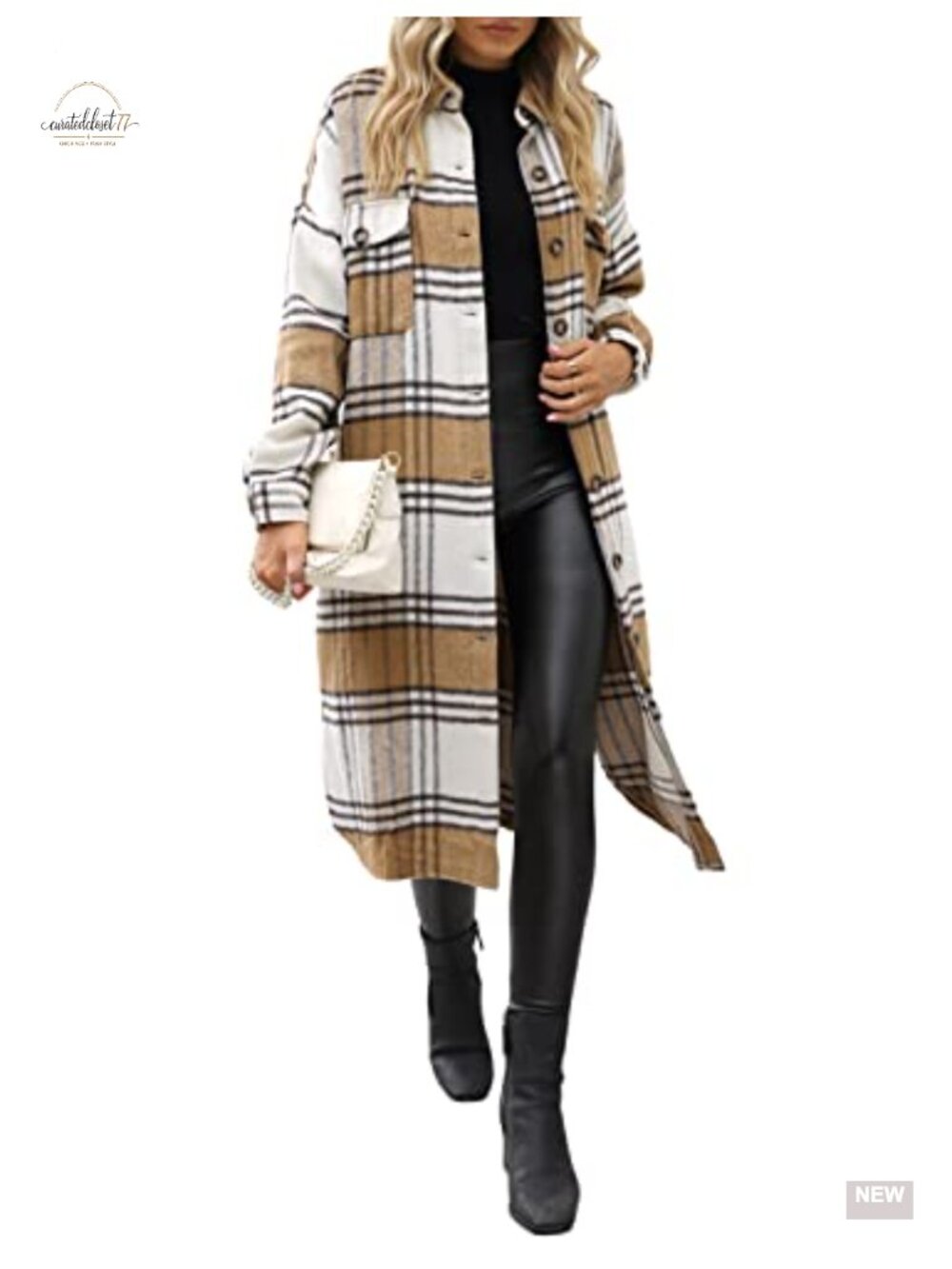 Plaid Flannel Trench Coat Button Down Relaxed Fit Fall Jacket